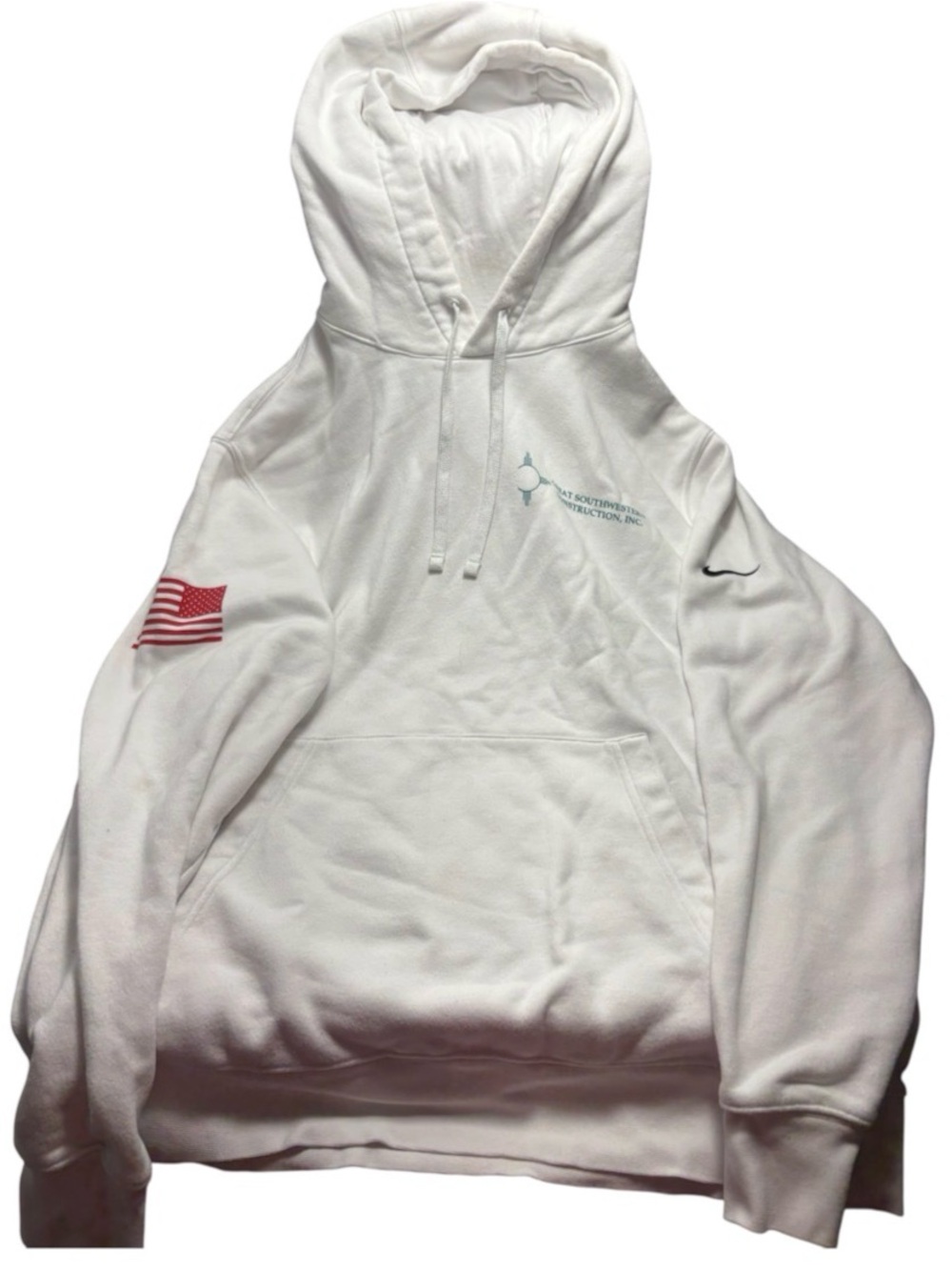 Nike White Men's Crewneck Pullover Hoodie with American Flag Patch